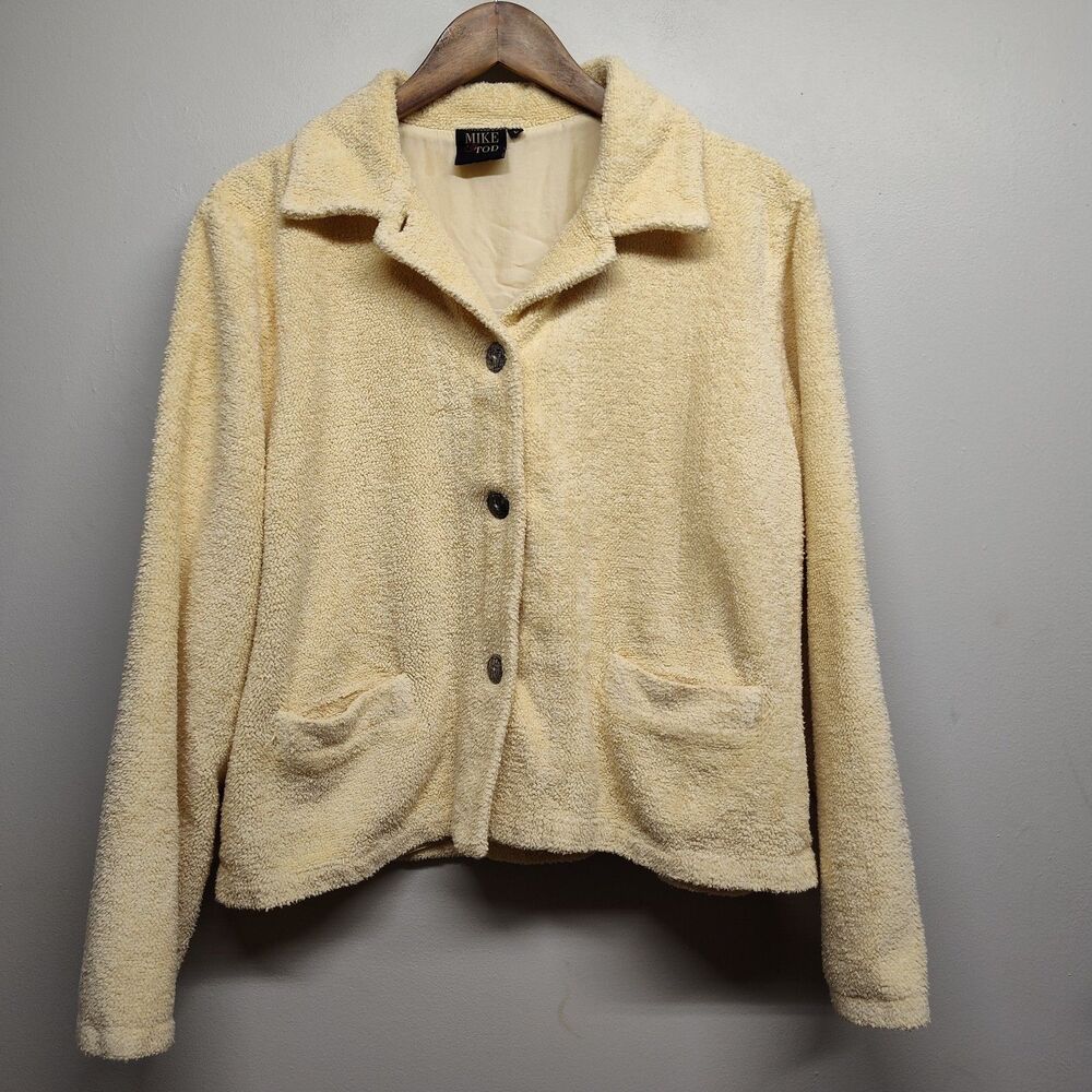 Mike And Tod Terrycloth Jacket Women Size L Yellow Lined Casual Outerwear Spring